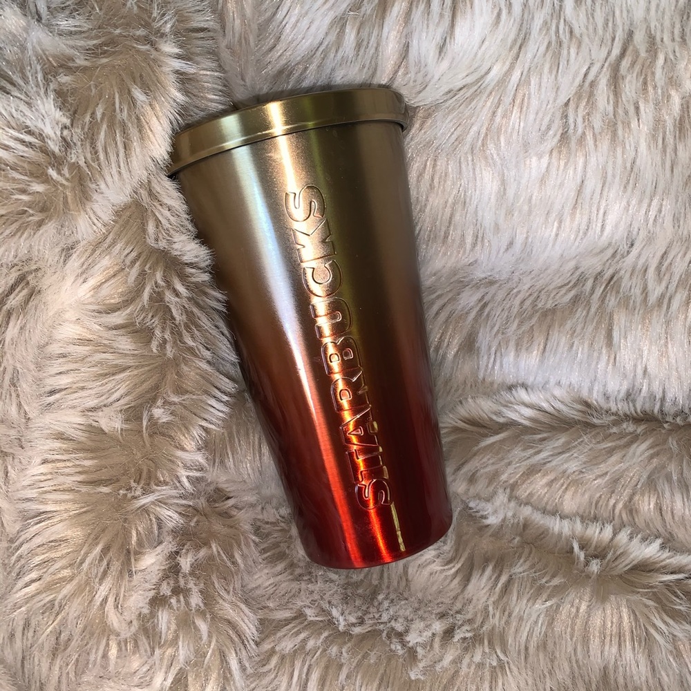 🦋Starbucks Metal Red & Gold Ombré Cup